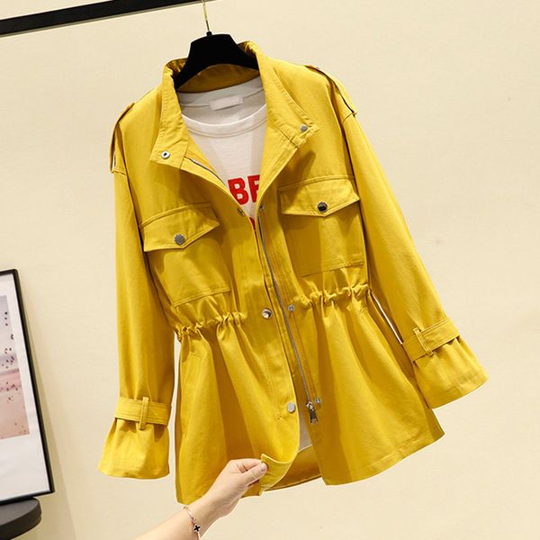 

women's short windbreaker coat 2020 autumn winter korean loose stand collar tooling jacket ladies british windbreaker y07 1026, Tan;black
