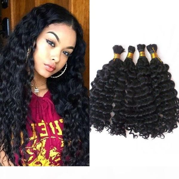 

бразильская глубокая волна bulk человеческих волос для массовых плетение natural color 4 пучки волос нет уток fdshine, Black