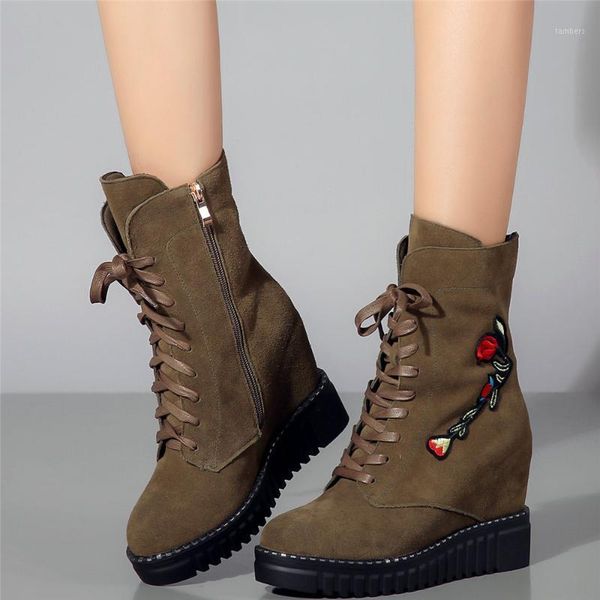 

winter warm fashion sneakers women genuine leather wedges high heel ankle boots female high round toe platform oxfords shoes1, Black