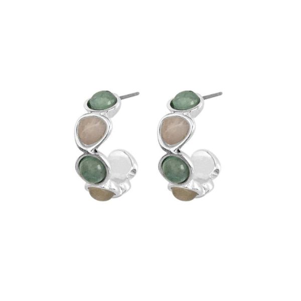

hoop & huggie 2021 trendy boho light grey and peach burgundy purple green mixed stone small earrings for women lady ear accessories, Golden;silver