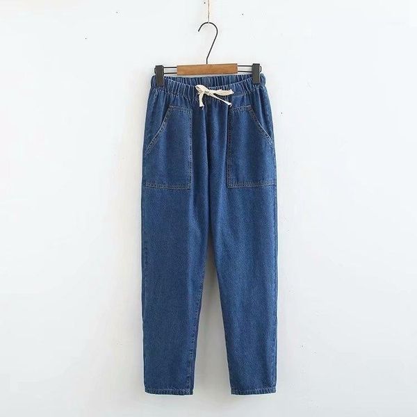 

plus size women elastic waist jeans long denim skinny denim broek11, Blue