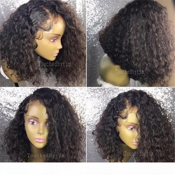 

curly glueless full lace wig remy hair malaysian side part short human hair wig natural hairline baby hair 150% density, Black;brown