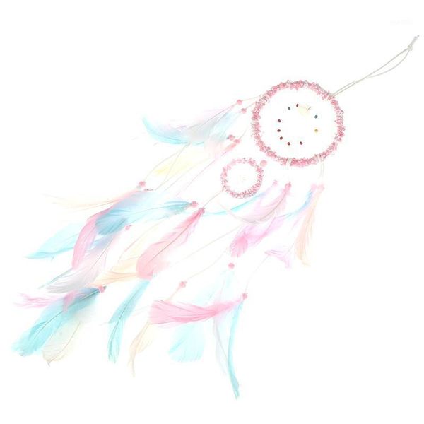 

1pc pink feather girl catching dream net openwork dream catching lace dreamcatcher bead handmade valentine's day gift1
