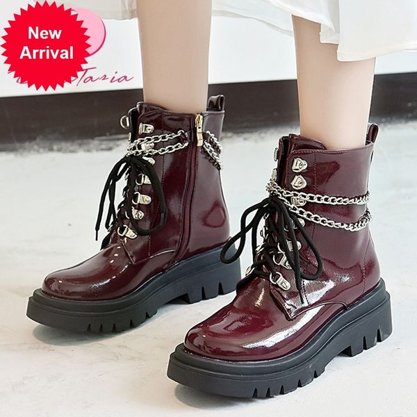 

2021 the new big size 34-43 new ladies cross strapped robust heels high ankle women's boots zip women shoes n1fo, Black