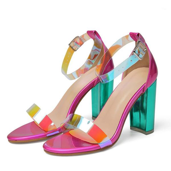 

sandals 2021 women shoes celebrity wearing simple style pvc clear transparent strappy buckle high heels woman1, Black