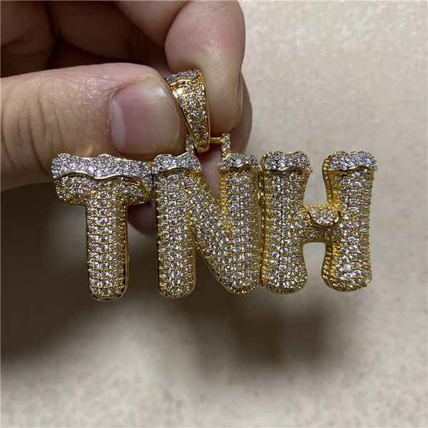 Lettere personalizzate Nome Collana con ciondolo Doppio colore con catena da tennis da 4 mm Catena a corda per uomo Donna Cubic Zircon Hip Hop Jewelry Gift