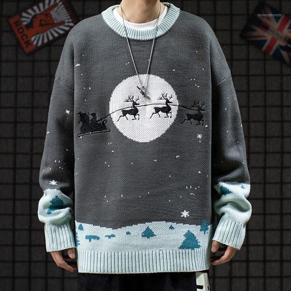 

men's sweaters christmas sweatshirt men's round neck knitted sweater winter fun reindeer print pullover1, White;black