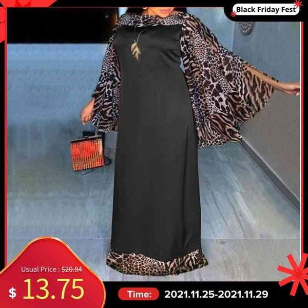 

women dress casual long sleeve maxi dress vintage leopard print patchwork party bohemian vestidos, Black;gray