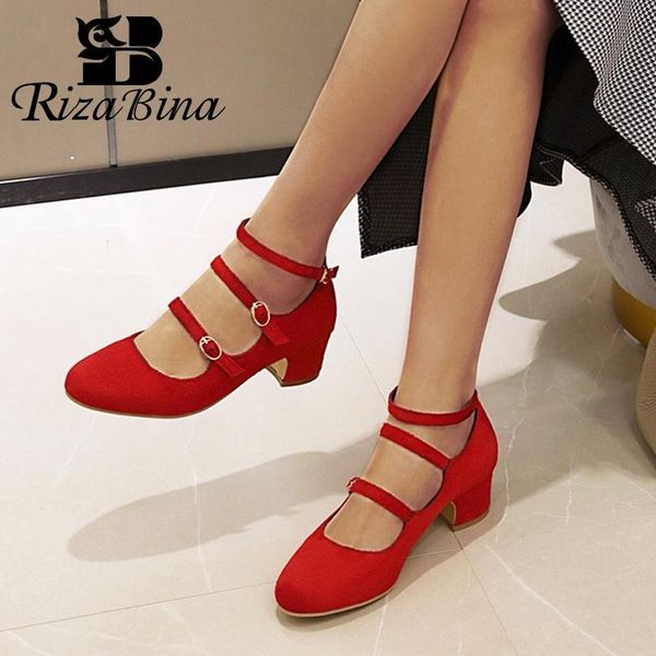 

rizabina round toe women pumps dance bukel strap square heel shoes women fashion soft office lady mujer footwear size 34-43, Black