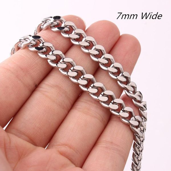 

7mm punk cool men boys 316l stainless steel curb cuban link chain necklace jewelry 7-40inch, Silver