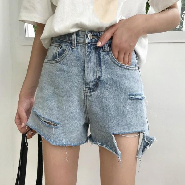 

women's jeans summer high waist thin loose light blue denim shorts female wide leg ripped women distressed short jeans1