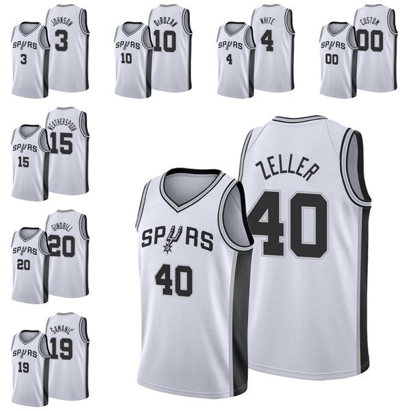

san antonio spurs men tyler zeller demar derozan derrick white manu ginobili keldon johnson nba white custom association jersey, Black