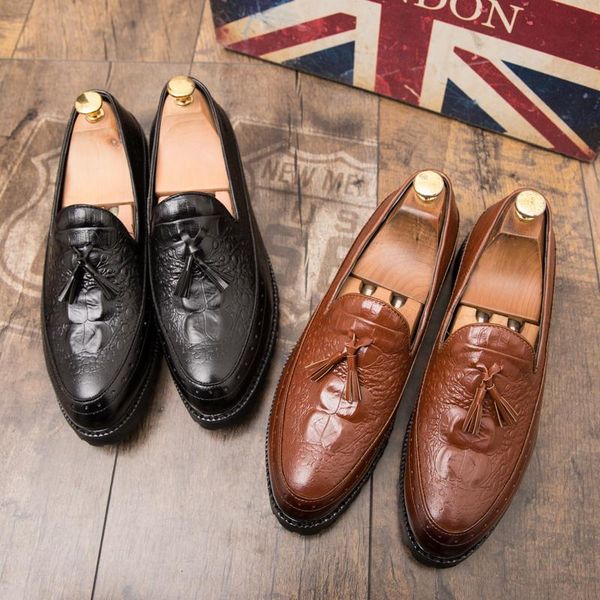 

vintage genuine leather classic autumn without laces comfortable minimalist men waterproof shoes loafers brand tassel, Black