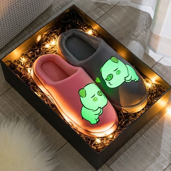 

women slippers fluorescence night glitter winter warm slipper cute indoor outdoor soft home slippers shoes non slip for couple y201026, Black