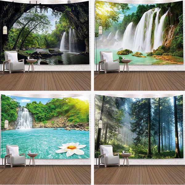 

лесной ручей гобелен 3d пляжное полотенце водопад пейзаж красивая настенная живопись ковер yoga mat home decor гобелен скатерть