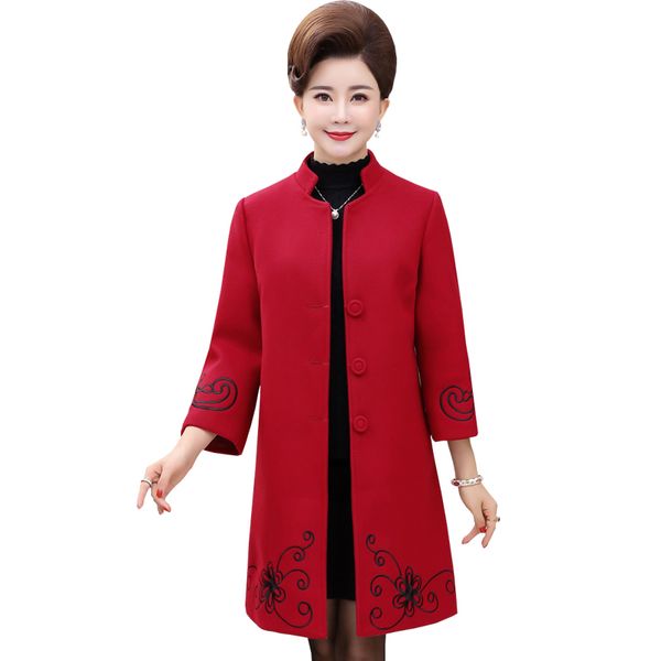 

2021 new women's coats embroidered wool elegant spring jacket outerwear plus size 5xl iodn, Black