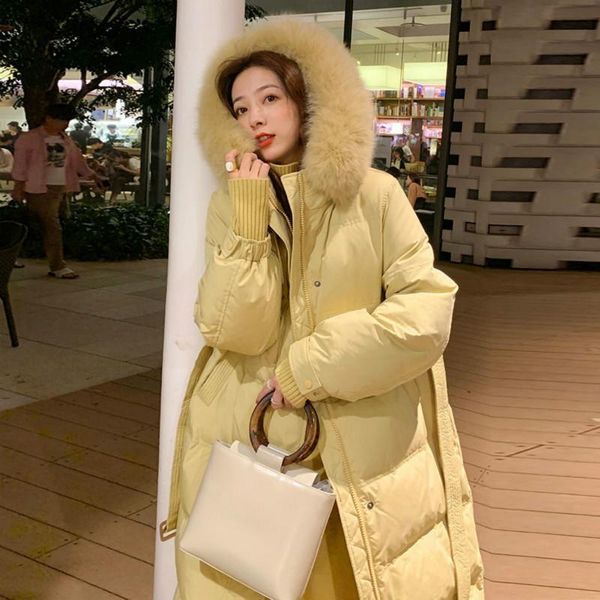 

2021 new winter women jackets thicker long down cotton warm parkas female loose oversize faux fur collar hooded women coats y19, Black
