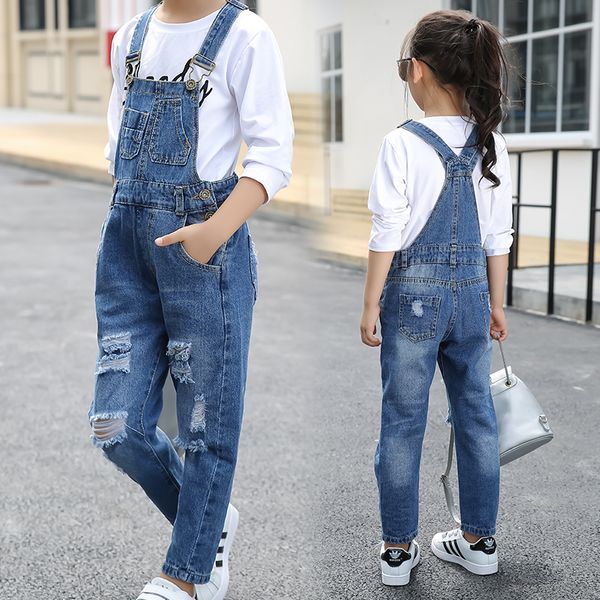 

kids denim overalls 2019 spring big girls cowboy strap hole pants children korean belt trousers 5 to 16 years baby jeans clothes y200704, Blue