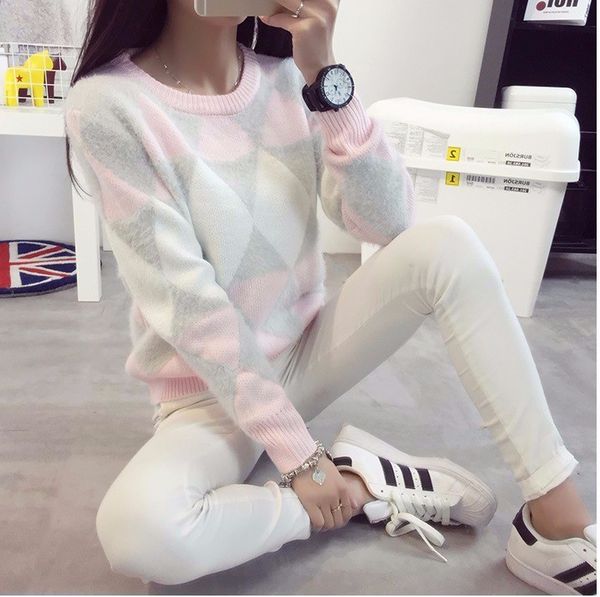 

2020 female pullovers winter sweater fashion women spring autumn pullover long sleeve plaid casual ladies sweaters lj201127, White;black