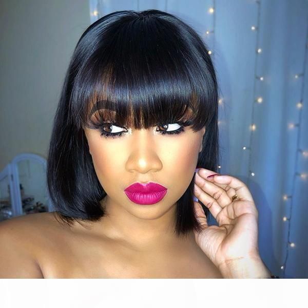 

ishow hair short bob wigs loose body afro kinky curly peruvian hair none lace wigs straight human hair wigs with bangs, Black;brown