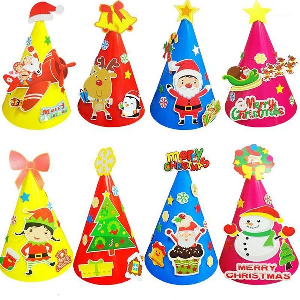 

christmas decorations 10 pcs / lot diy merry hat for kids cute children novelty funny santa claus snowman caps handcraft creative gifts1