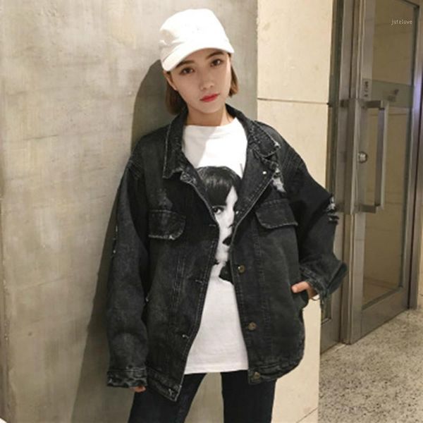 

bonjean black denim jacket for women 2020 spring autumn outerwear long sleeve coats and jackets single breasted jacket bj23261, Black;brown