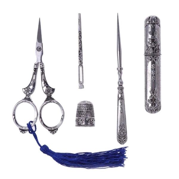 

sewing scissors set vintage embroidery tool alloy awl threader thimble needle case kit lb88
