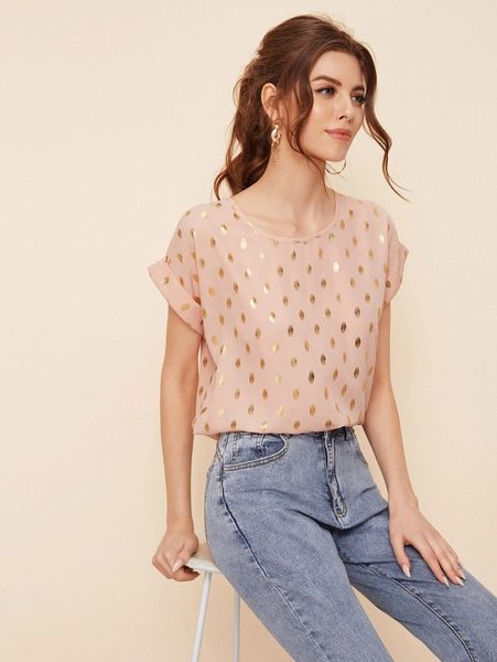 

rolled up sleeve gold dot w920#, White