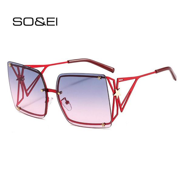 

sunglasses so&ei fashion oversized square rimless women luxury star decoration gradient eyewear vintage metal men sun glasses, White;black