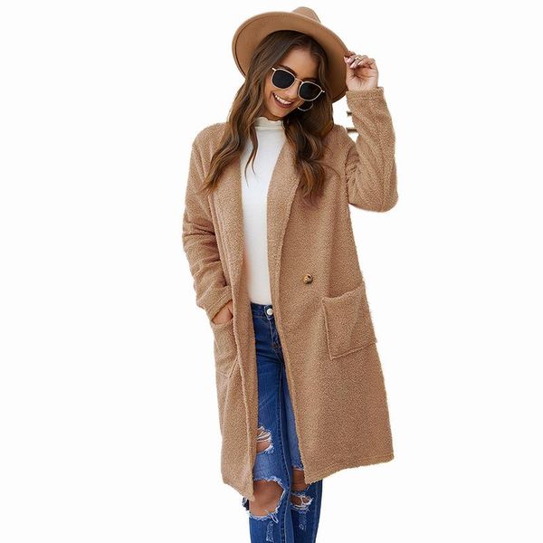 

wool&blends women's long coat winter 2021 new fashion women's coat autumn winter long-sleeved yellow/khaki manteau femme, Black