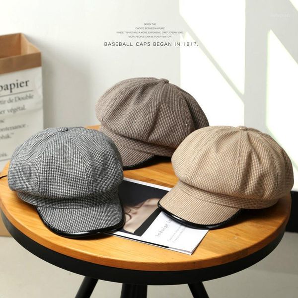 

sleckton 2020 new fashion winter hats for women plaid octagonal hat tweed newsboy cap casual ladies painter cap autumn sun1, Blue;gray