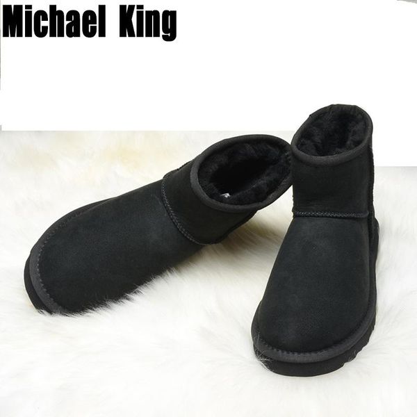 

australia classic women snow boots 100% wool genuine leather ankle boots warm winter natural fur woman shoes, Black