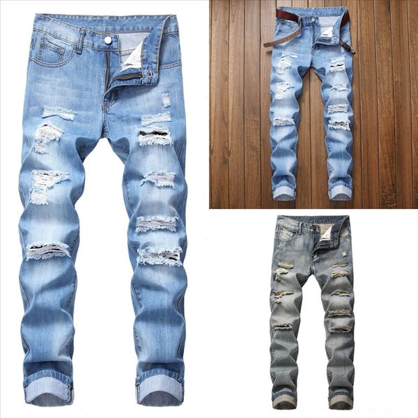

hvdyg uefezo new men stretch ripped jeans fashion fashion man s jeans cotton denim feet casual slim fit straight high autumn slim skinny, Black