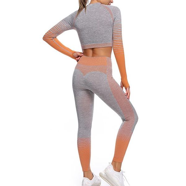 

2 piece set women ribbed seamless long sleeve yoga sets workout clothes for women high waist sports legging long sleeve top, White;red