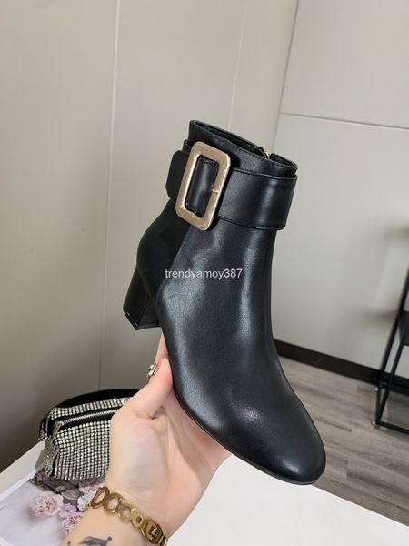

boots leather martin boots women's style square button thick heel bare in autumn and winter of 20 show the tube thin british, Black