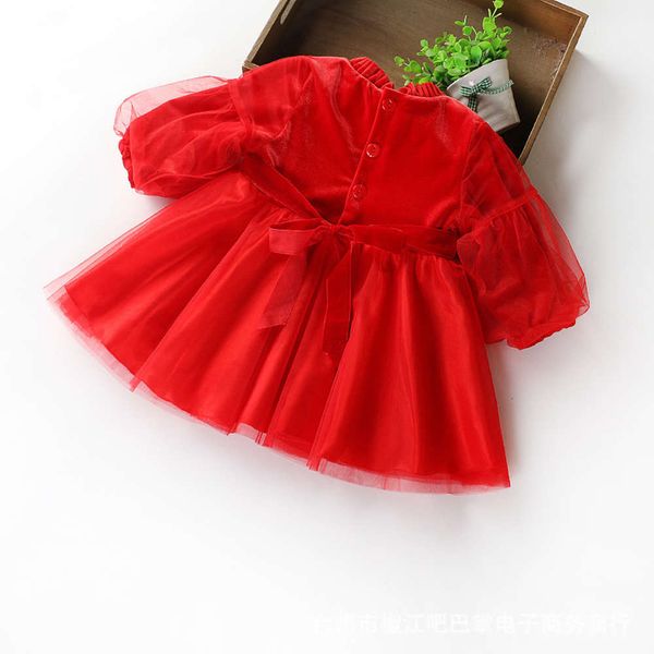 

new cashmere and thickened year's with girl's baby golden veet long sve drs 100 days 0-3 years old 1860 i1ua, Red;yellow