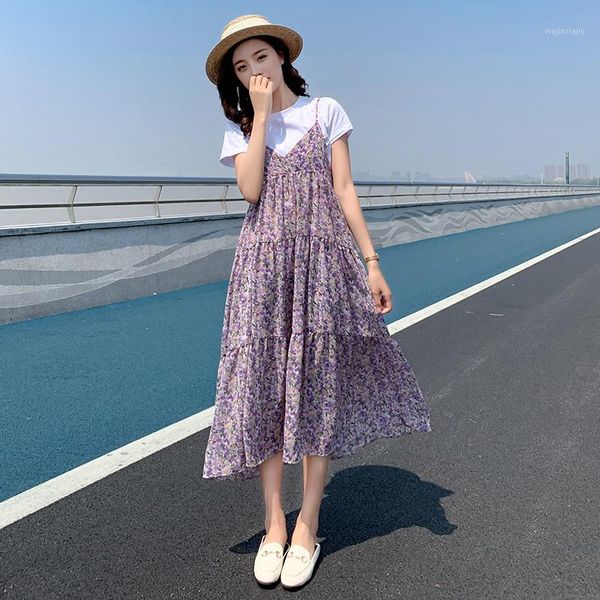 

maternity dresses 886# clothes summer chiffon floral short sleeve loose stylish two-piece dress for pregnant women mom dress1, White