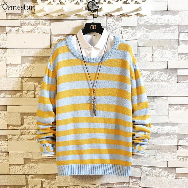 

onnestun sweater men clothing new winter long sleeve sweater men casual elasticity pull homme stripe1, White;black