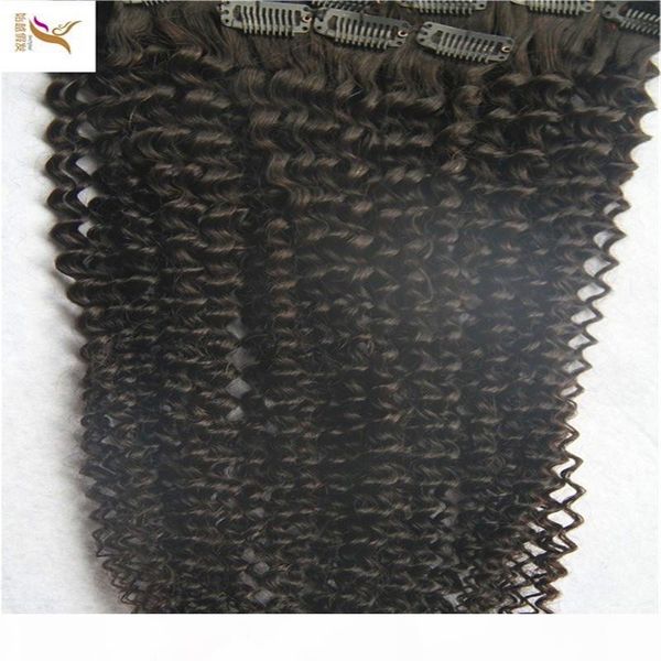

clips in brazilian human hair afro kinky curly clip in hair extensions 9 pieces and 100g set natural color remy hair, Black;brown