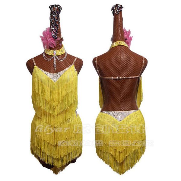 

stage wear fashion latin dance tassel one-piece dress for women female costume ballroom tango cha rumba dresses, Black;red