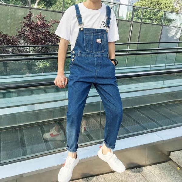 

new jeans jumpsuit casual hi street denim bib overalls for man ankle length1, Blue