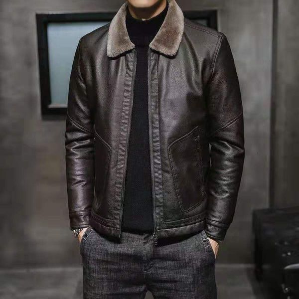 

winter integrated plush fur jacket for middle aged men, Black;brown