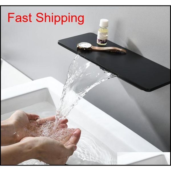 

waterfall faucet matte black wall mounted bathroom bathtub faucet large shelf platform basin water qylxyh bde_luck