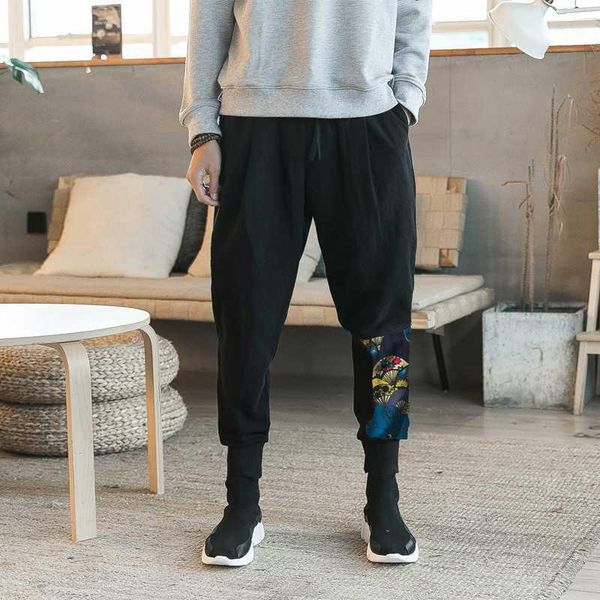 

casual harem pants men jogger pants men loose trousers male harajuku style cotton linen 2020 new sweatpants large size m-5xl1, Black