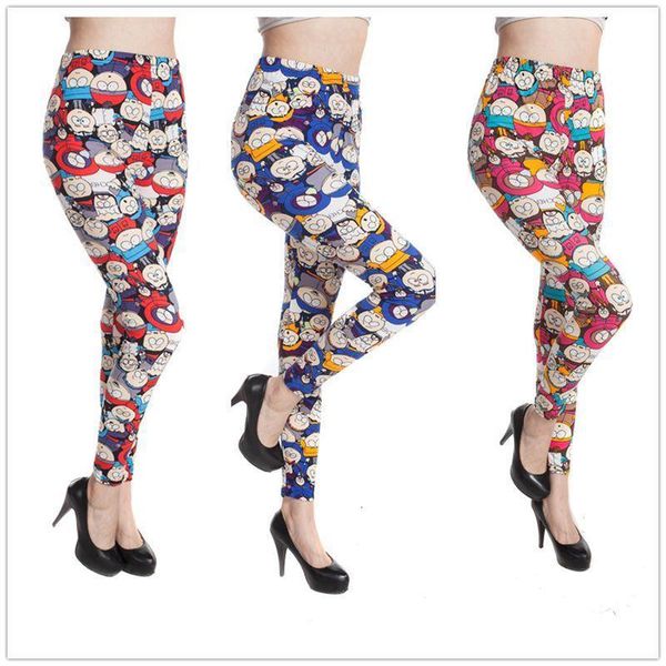 

girl lovely graffiti cartoon leggings female fitness slim character print leggings new fashion cute pencil pants, Black