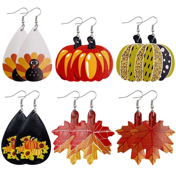 

2020 new christmas ornaments festive party gift leather earrings pumpkin maple leaf thanksgiving day leather earrings holiday gift jewelry