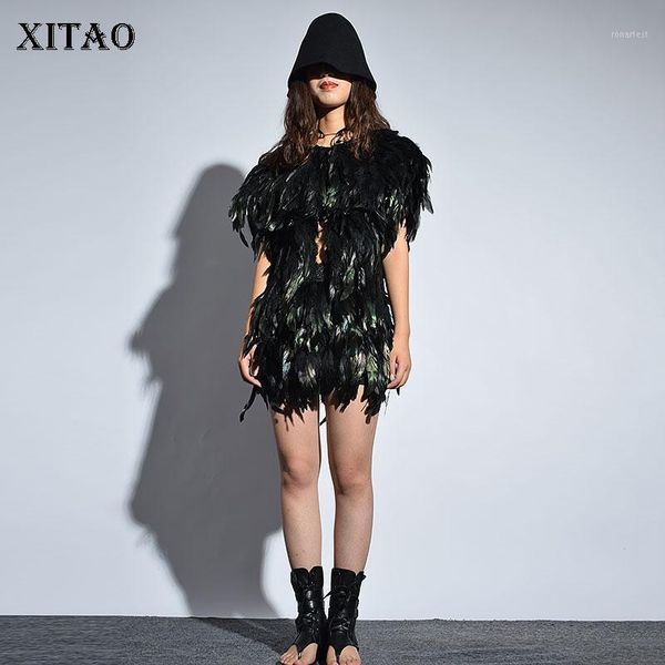 

xitao] europe 2018 new arrival autumn street women solid color sleeveless short female o-neck loose bandage vest ljt38401, Black;white