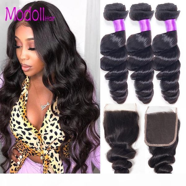 

brazilian virgin hair weave loose wave bundles with closure 9a dhgate human hair bundles with closure remy 3 4 bundles with closure, Black;brown