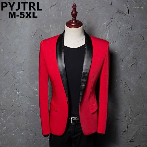 

pyjtrl men's red shawl collar single button suits jacket wedding party business casual blazer coat masculino slim fit men1, White;black
