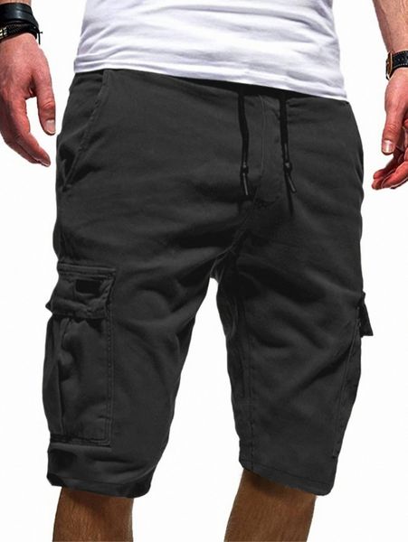

men flap pocket drawstring waist shorts w7zg#, Black